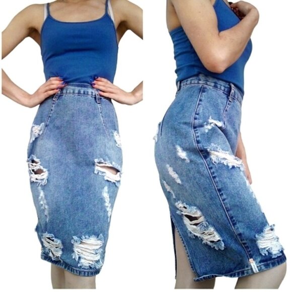 ONE X One Teaspoon Freelove Distressed Denim Jean Skirt size 26 - Picture 1 of 12